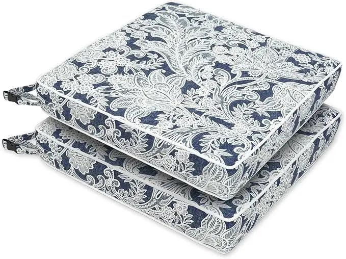 LVTXIII Patio Chair Cushions 22"x22"x3", Water-Repellent Outdoor Seat Cushions for Patio Furniture, Square Chair Pads with Ties for Home Garden Decoration, Set of 2, Damask Lapis by GreenHaven Gardens