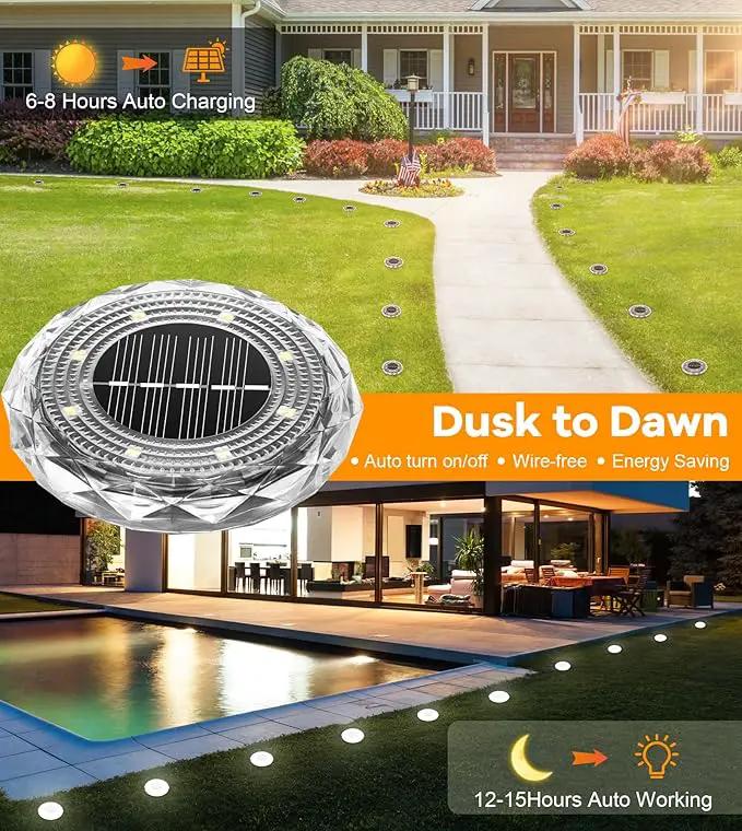 Solar Ground Lights,10 Pack Solar Powered Pathway Lights Outdoor,15Hrs Lasting,IP65 Waterproof,8 LED Solar Disk Light for Patio Driveway Walkway Garden Lawn Path Landscape by GreenHaven Gardens