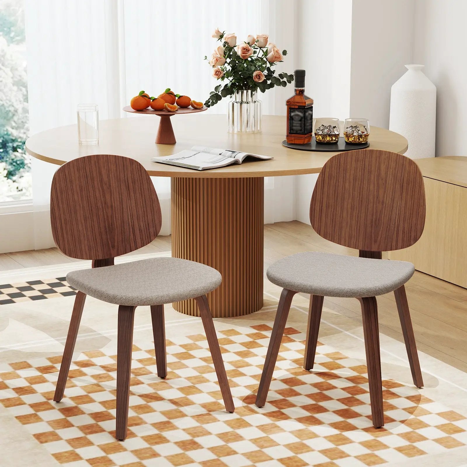 Wooden Dining Chair Set of 2 with Bentwood Frame and Padded Seat-Walnut by DirectDeals