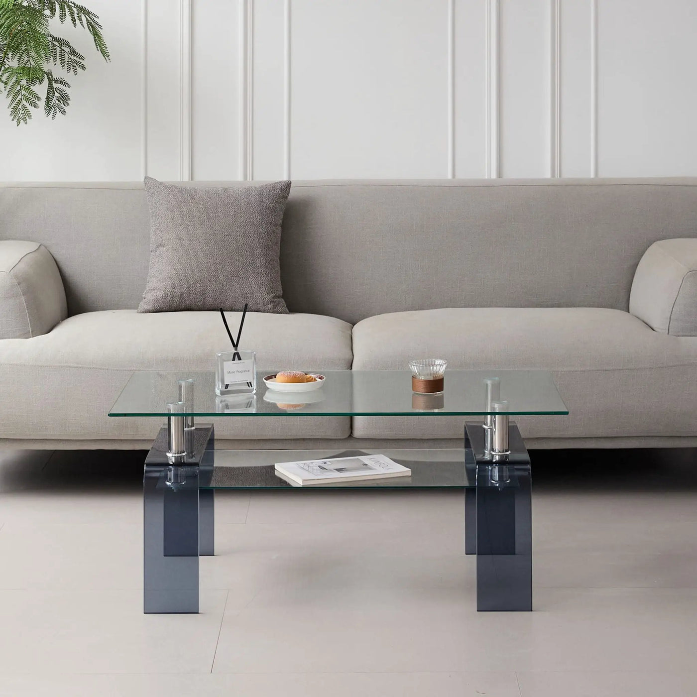 Modern Tempered Glass Coffee Table With 2 Tier Storage For Living Room by Unique Piece Furniture