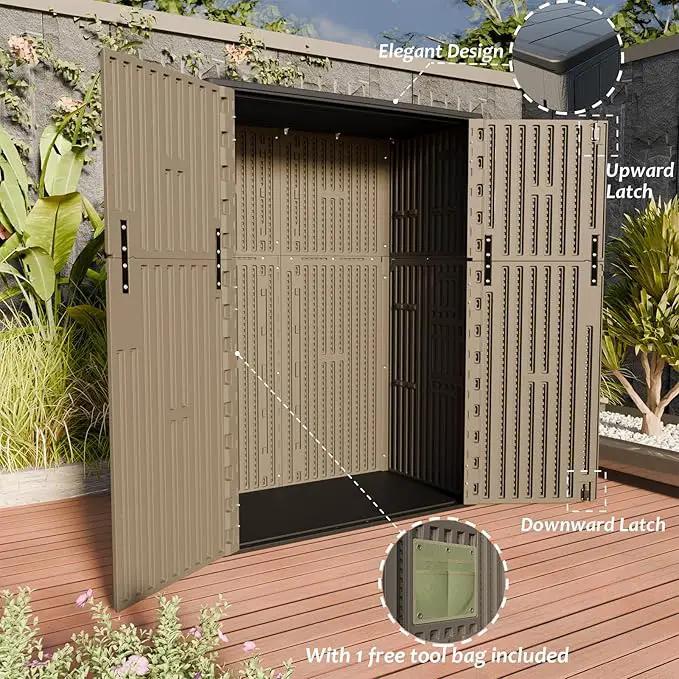 HOMSPARK Outdoor Storage Shed Weather Resistance, Patio Storage Cabinet Lockable Resin Tool Shed for Storage of Bike, Trash Cans, Garden Tools (Shallow Coffee, 66 Cu.ft) by GreenHaven Gardens