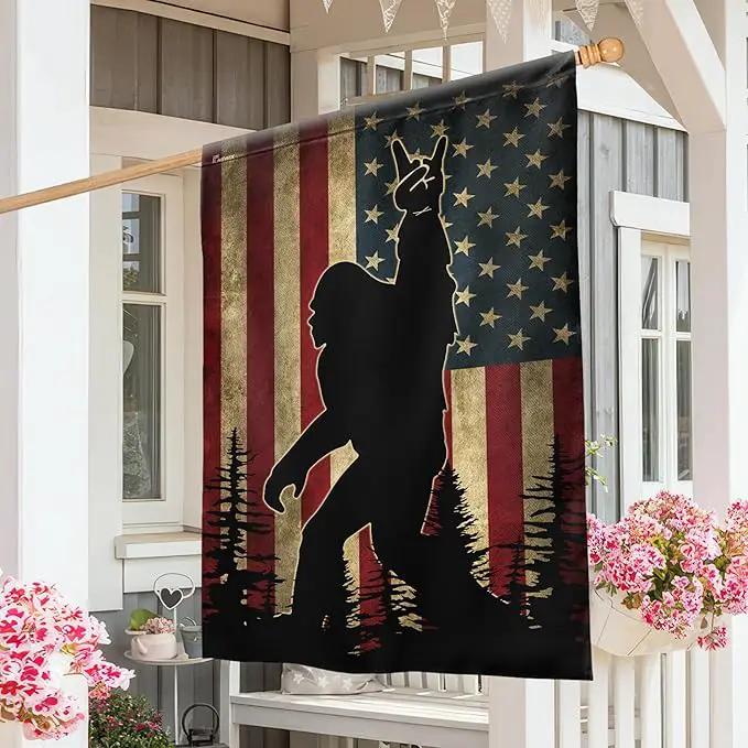 FLAGWIX American Flags, Sasquatch Bigfoot American Flag - 4th of July, Independence Day Decorations for Home, House Flag (29.5" x 39.5") - USA Flags Premium Polyester, Decorative Indoor Outdoor Flag by GreenHaven Gardens