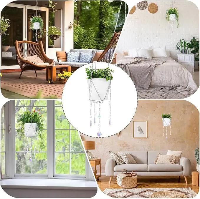 Chunful 3 Pack Sun Catcher Plant Hanger with Beads and Glass Crystal Beaded Plant Hanger Sun Catchers Kit Hanging Basket Accessories for Indoor Home Rainbow Decor, Pots Not Included (Silver) by GreenHaven Gardens