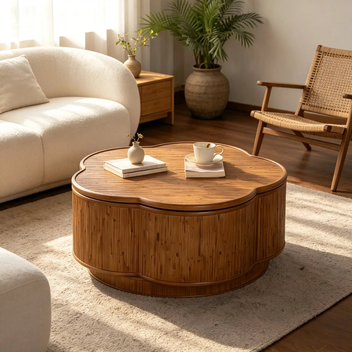 Flower-Shaped Rattan Coffee Table with Storage by HouseOfZazla