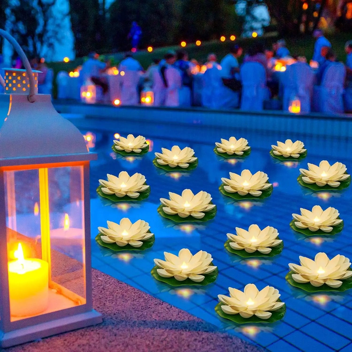 Liliful 36 Pcs Diwali Lotus Decoration Floating Lights Lotus Artificial Floating Flowers for Pool with LED Lights Battery Operated for Indian Puja Ganesh chaturthi Diwali(5.91 Inch,White) by GreenHaven Gardens