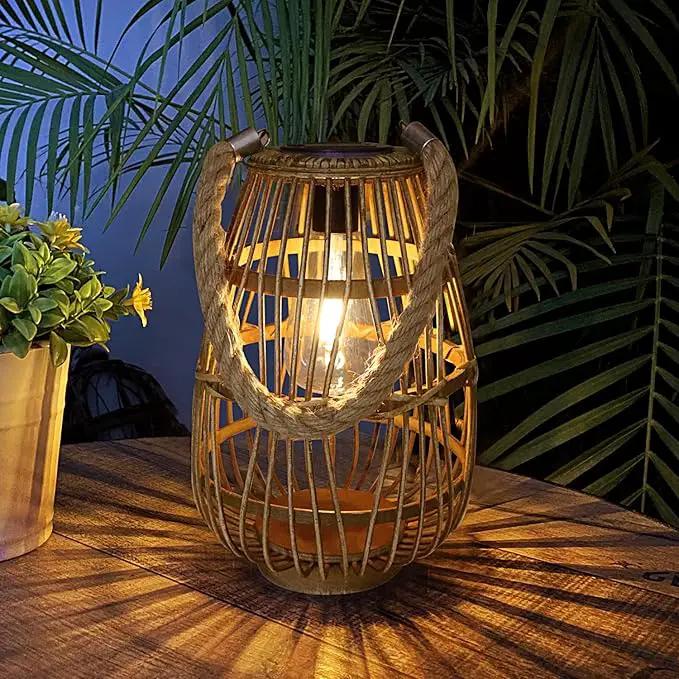 Outdoor Solar Lantern Hanging Lights - Natural Rattan Solar Lantern with Handle, Large Waterproof Led Decorative Garden Lights, Bright Rattan Solar Table Lamp for Yard Patio Wedding Home Decoration by GreenHaven Gardens