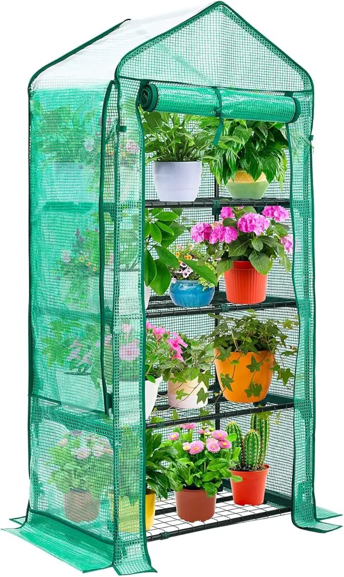 Mini Greenhouse with Screen Roof, Ohuhu Upgraded Portable 4 Tier Small Greenhouses for Outdoors Indoor with Reelable Door, Heavy Duty Plastic Green House for Outside Garden Patio Yard Porch Balcony by GreenHaven Gardens