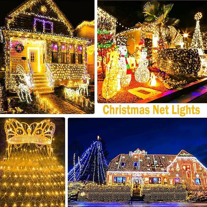 KNONEW 2-Pack 360 LEDs Christmas Net Lights 13ft x 6.6ft Outdoor Mesh Connectable Waterproof 8 Modes & Timer Plug-in Fairy Lights for Bushes Garden Party Wedding Holiday, Warm White by GreenHaven Gardens