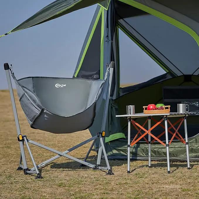 Portal Large Hammock Camping Chair Folding Rocking Chairs Portable Swinging Chair Wide Seat for Outdoor Lawn Patio Garden,Support 350 lbs, Grey by GreenHaven Gardens