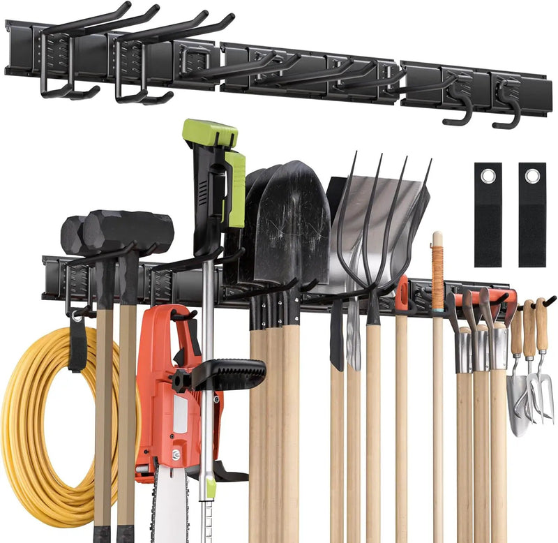 Garden Tool Organizer Wall Mount, 48 inches Tool Storage Rack with Adjustable Hooks, 600lbs Adjustable Heavy Duty Metal Hooks, Yard Shed Rack Holder System Hanging Rake Broom Mop, Father's day gifts by GreenHaven Gardens