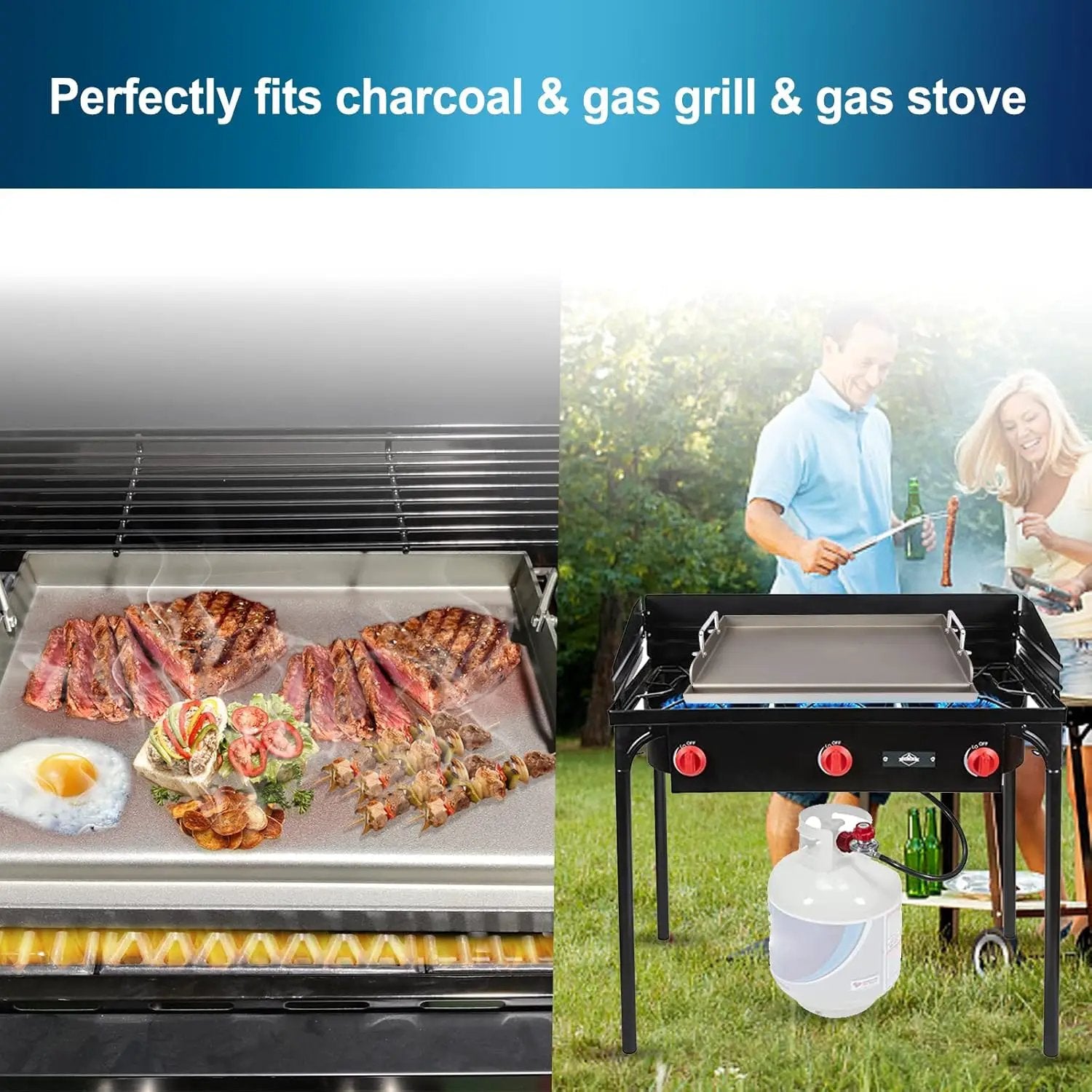 Uniflasy Cast Iron Griddle for Gas Grill Flat Top Griddle Insert for Outdoor Gas Grill, 25" x16" Cooking Skillet Plate Pan Teppanyaki for Charcoal/Electric Grills Fits Camping Tailgating Parties by GreenHaven Gardens