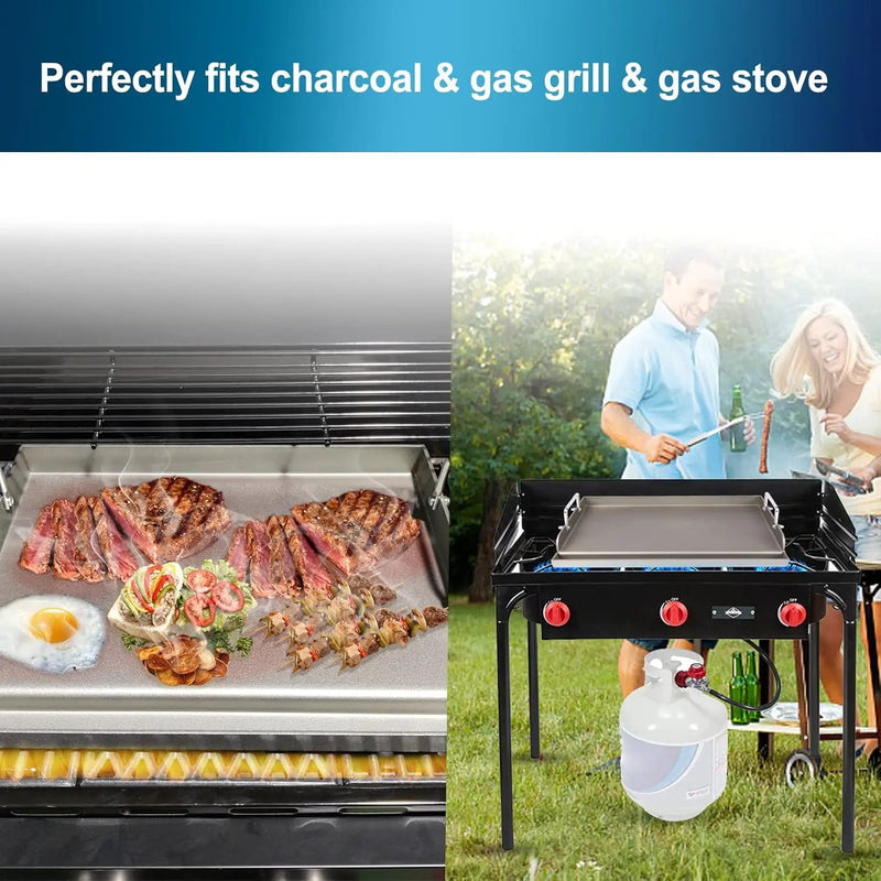 Uniflasy Cast Iron Griddle for Gas Grill Flat Top Griddle Insert for Outdoor Gas Grill, 25" x16" Cooking Skillet Plate Pan Teppanyaki for Charcoal/Electric Grills Fits Camping Tailgating Parties by GreenHaven Gardens