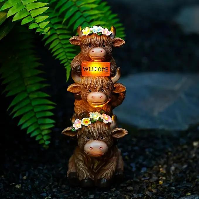 Solar Garden Statues Highland Cow Decoration,Highland Cow Figurine Outdoor Garden Decor Unique Gifts for Women, Mom, Grandma by GreenHaven Gardens