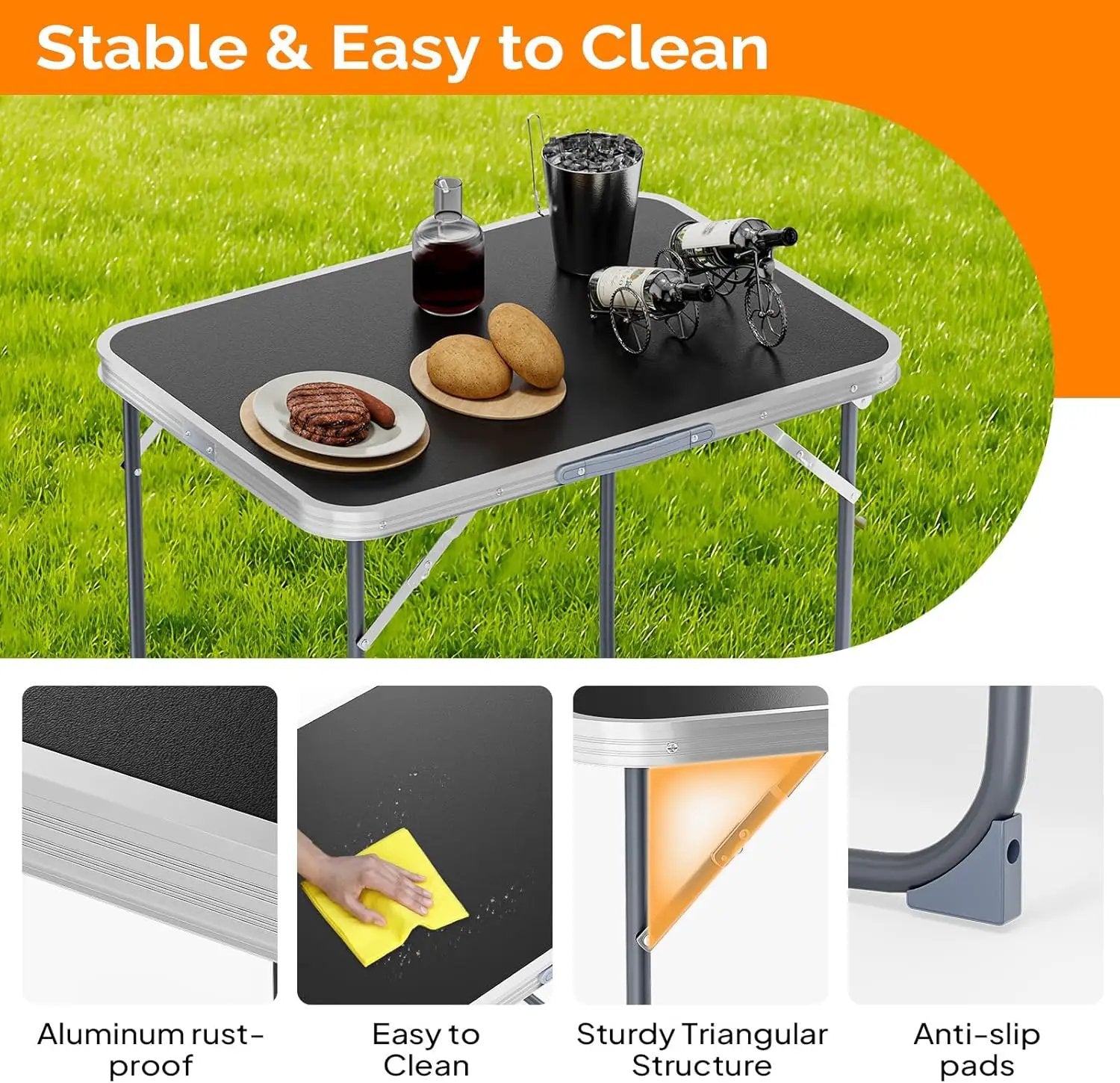 VINGLI 2.3FT Small Camping Table，Portable Camping Table with Carrying Handle, Picnic Table Foldable Table Essentials for Indoor Outdoor by GreenHaven Gardens