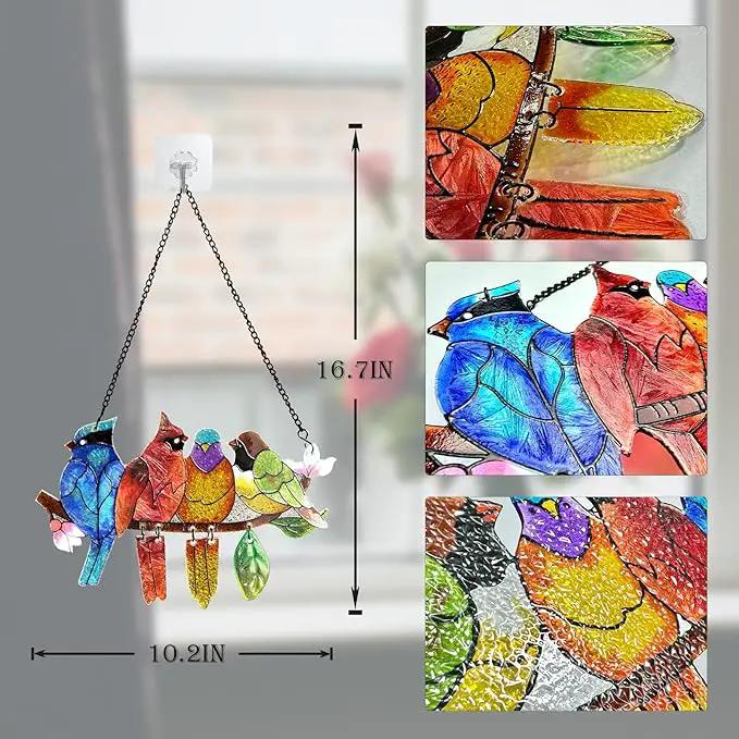 Stained Glass Window Hanging - Hummingbird on Branch Suncatcher Hand-Painted Double Side Stain Glass Cardinal Gifts Sun Catcher for Windows Doors Room Outdoor Home Decoration by GreenHaven Gardens