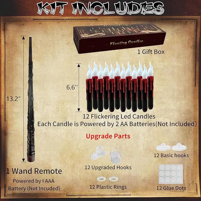 12pcs Floating Candles with Wand, Magic Hanging Candles, Flameless Candles with Magic Wand Remote, Battery Operated Hanging Window Candle, 6.1" LED Electric Candles for Christmas Halloween Decorations by GreenHaven Gardens