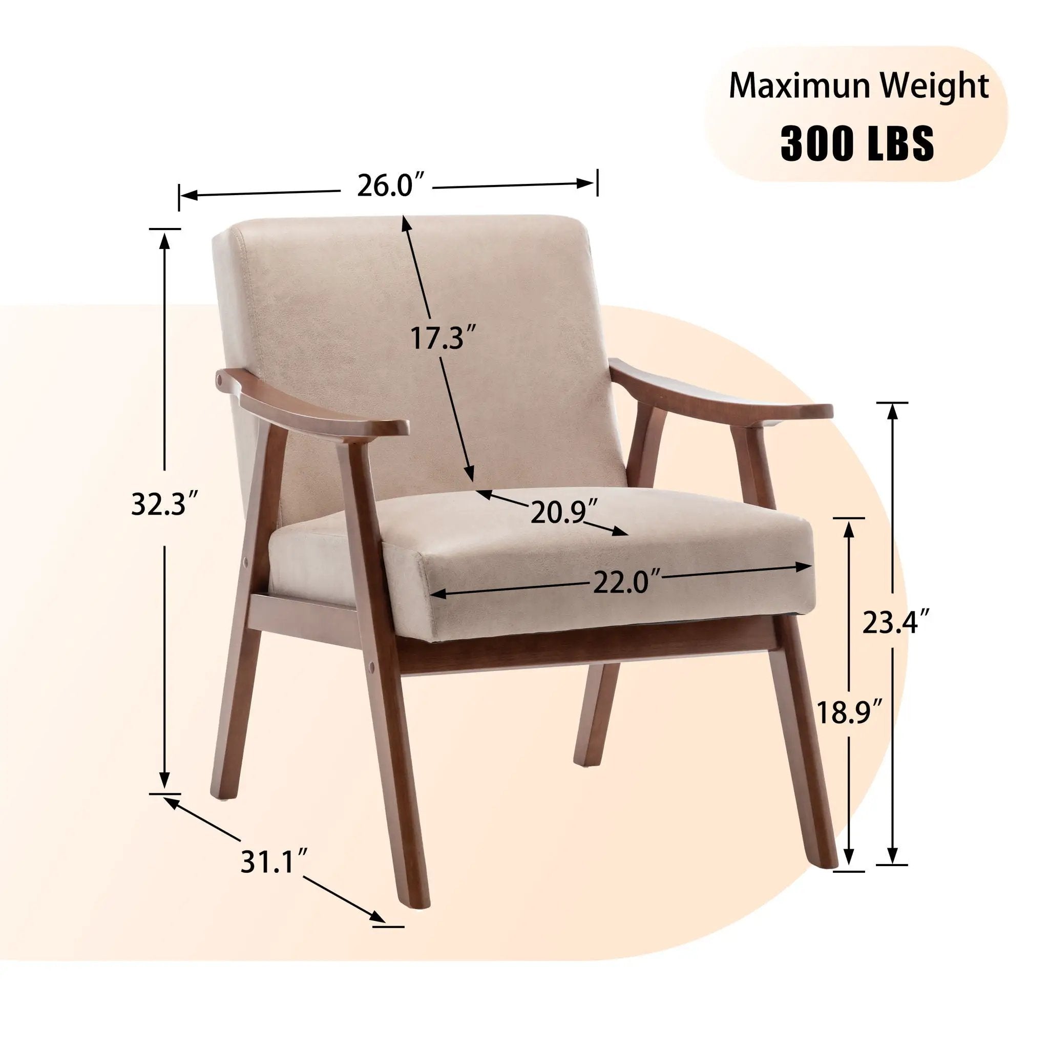 Mid Century Modern Accent Chair With Solid Wood Frame And Extra Thick Backrest by Unique Piece Furniture