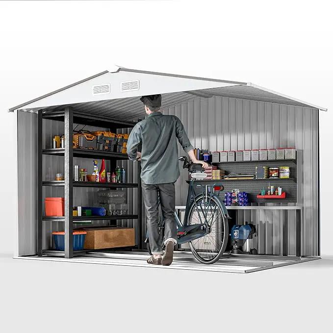 Outsunny 9' x 6' Outdoor Storage Shed, Garden Tool Metal Shed with Foundation Kit, Double Lockable Door, Air Vents and Sloping Roof, for Backyard, Patio, Lawn, Silver by GreenHaven Gardens
