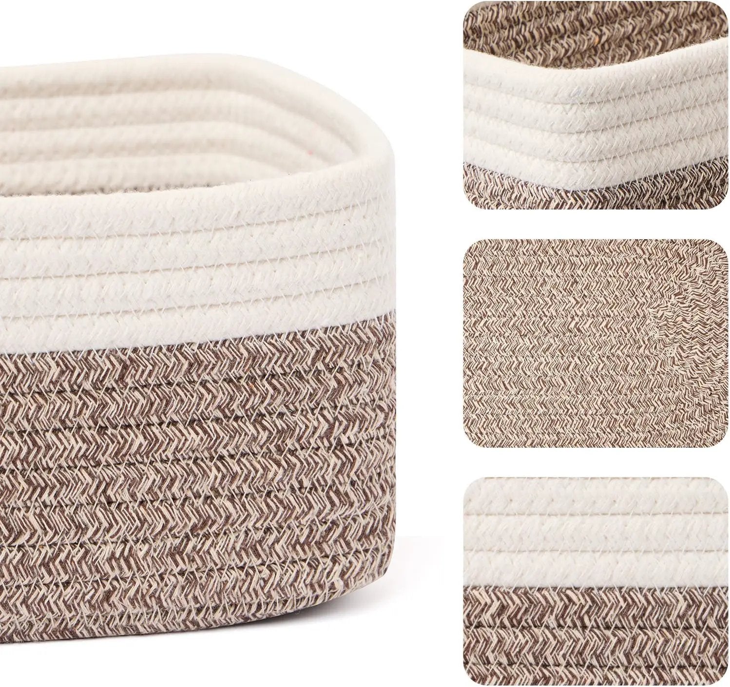 Small Storage Baskets for Organizing | Closet Organizer Bins | Shelf Toy Basket | Woven Rope Baskets | Cube Decorative Box | Shallow Basket | 11.5x7.5x4.7” | 4 Packs White Brown by GreenHaven Gardens