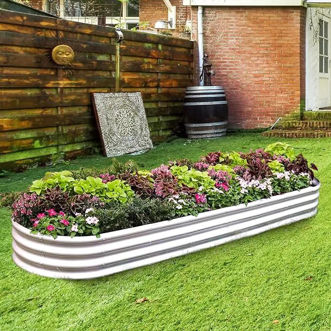 Land Guard 8ft Galvanized Raised Garden Bed Kit, Raised Garden Boxes Outdoor, Oval Metal Raised Garden Beds for Vegetables, Silver,108 Gallon Capacity(with 10 Connecting rods) by GreenHaven Gardens