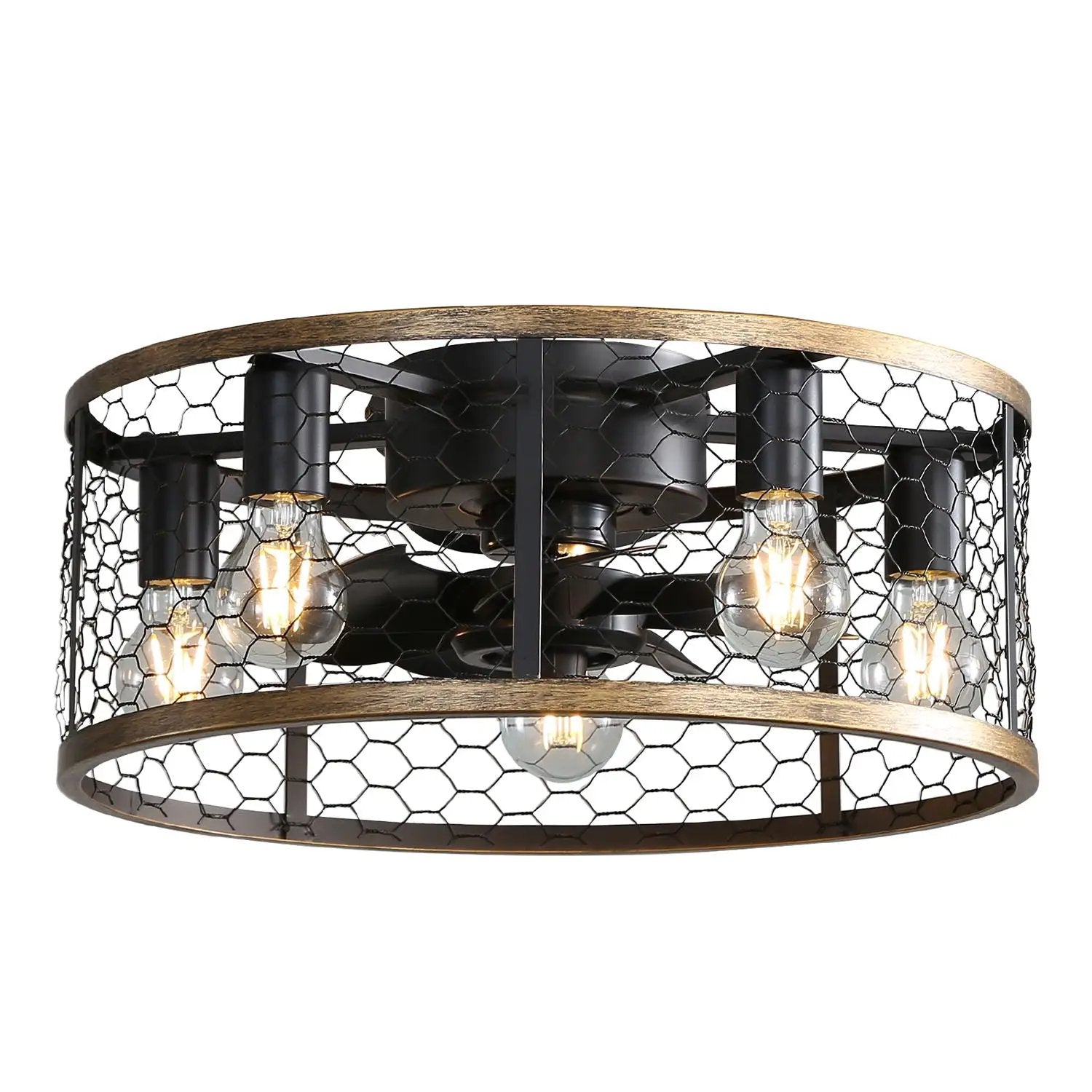 20" Industrial Caged Ceiling Fan, With 7 - ABS Blades Remote Control Reversible DC Motor, Small Flush Mount Ceiling Fan For Farmhouse - Black by HouseOfZazla
