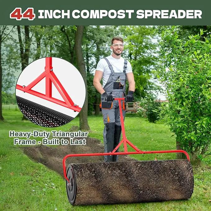 Compost Peat Moss Spreader for Lawn, 44 Inch Compost Roller Spreader with Adjustable T-Shaped Handle, Upgraded Side Clasps, Durable Lightweight Metal Roller, Lawn Garden Yard Care by GreenHaven Gardens
