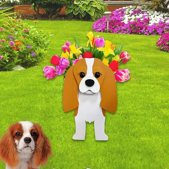 Brown King Cavalier Dog Planter Plant Pots,Cute Garden Dog Flower Planter,Dog Planters Birthday Gifts for Women,Office,Indoor/Outdoor Decor（9.45 * 8.66 * 13.39in） by GreenHaven Gardens