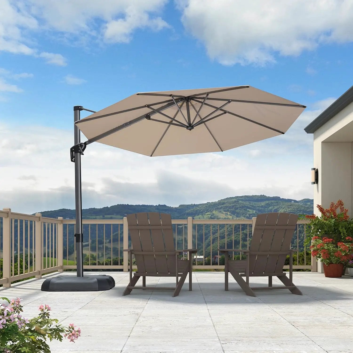PURPLE LEAF 10 Feet Patio Umbrella Outdoor Cantilever Round Umbrella Aluminum Offset Umbrella with 360-degree Rotation for Garden Deck Pool Patio, Beige by GreenHaven Gardens