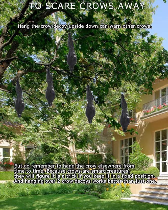 Hanging Dead Crows, 13 Inches Life-Size Raven, Realistic Handmade Fake Decoy for Garden Christmas Halloween Decorations [Face Up+Face Down+Stand] 2PC by GreenHaven Gardens