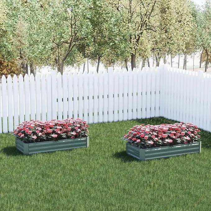 Aoodor 4 x 2 x 1 ft Outdoor Raised Garden Bed, Reinforced Galvanized Steel Planter Box for Vegetables, Flowers,Fruits and Herbs by GreenHaven Gardens