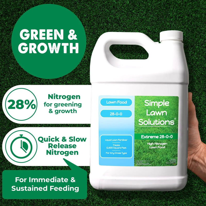 Maximum Green & Growth Fertilizer High Nitrogen 28-0-0 Lawn Food Liquid Fertilizer- Spring & Summer- Any Grass Type- Simple Lawn Solutions - Concentrated Quick & Slow Release Blend (1 Gallon) by GreenHaven Gardens