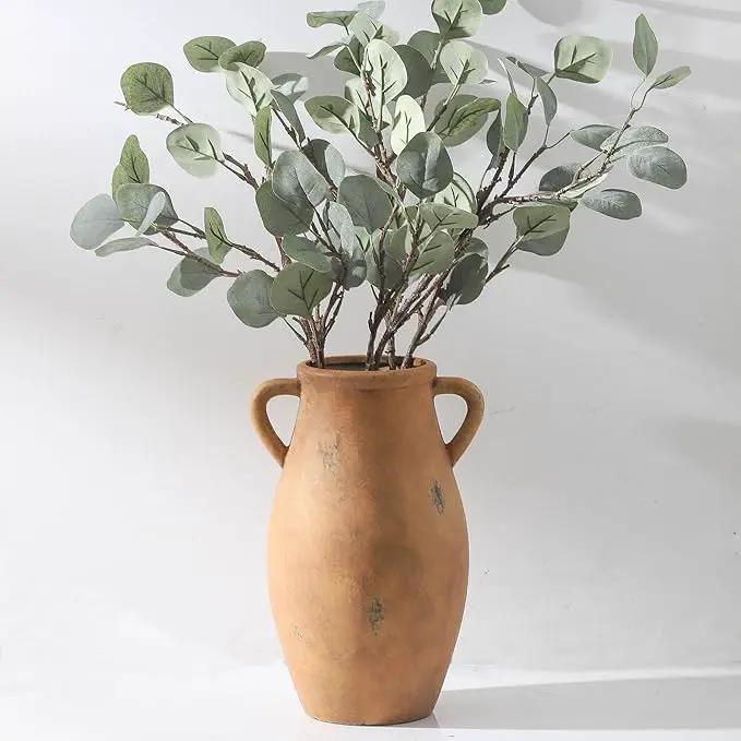 Large Ceramic Flower Vase,11.3 inch Terracotta Vase with 2 Handles, Rustic Farmhouse Vases, Decorative Pottery Flower Vases for Home Decor, Living Room Shelf Decor, Table by GreenHaven Gardens