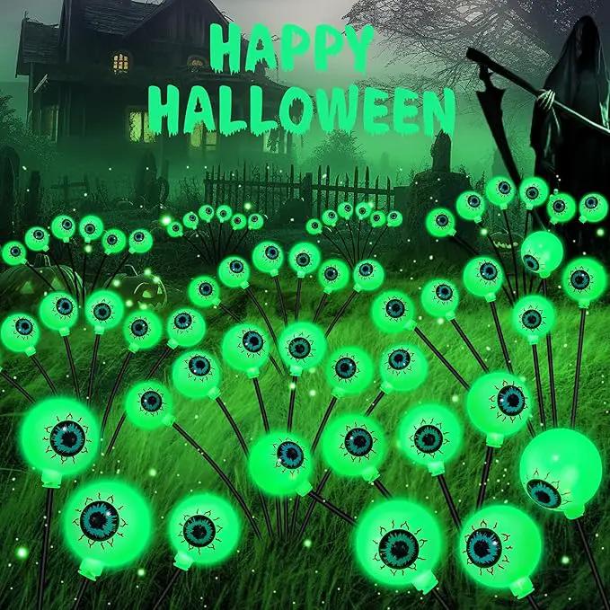 Solar Halloween Decorations, 4 Pack 24 LED Spooky Eyeball Lights, Green Eyeball Swaying Firefly Lights,Waterproof Solar Halloween Path Lights for Yard Garden Lawn Party Decor by GreenHaven Gardens