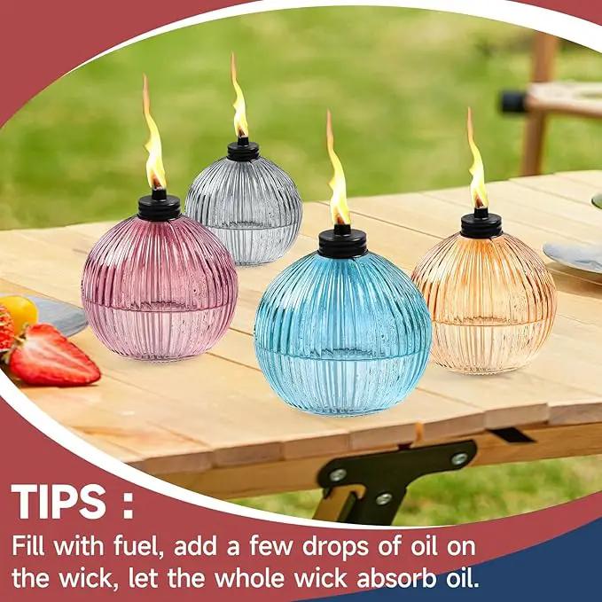 Citronella Torches Set of 4, 16 oz Glass Garden Torches for Outside, 3-Prong Grounded Stake Outdoor Torches, 58.6 inch Outdoor Torch for Yard, Patio, Deck, Party by GreenHaven Gardens