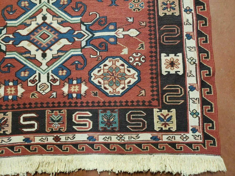 4' X 6' Vintage Russian Kilim Handmade Caucasian Soumak Flat Weave Wool Rug by Jewel Rugs