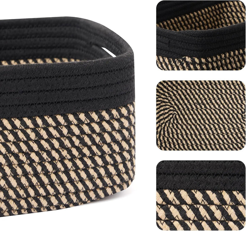 Small Storage Baskets for Organizing | Closet Organizer Bins | Shelf Toy Basket | Woven Rope Baskets | Cube Decorative Box | Shallow Basket | 13x8.5x5.1” | 4 Packs Black Brown by GreenHaven Gardens