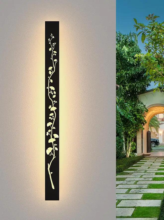 Modern Outdoor Wall Lights 39.4inch LED Long Wall Sconce 3000K Ginkgo Hollow Design Wall Mount Porch Lights 32W Exterior Lighting Fixtures for Patio Balcony Terrace Garden by GreenHaven Gardens