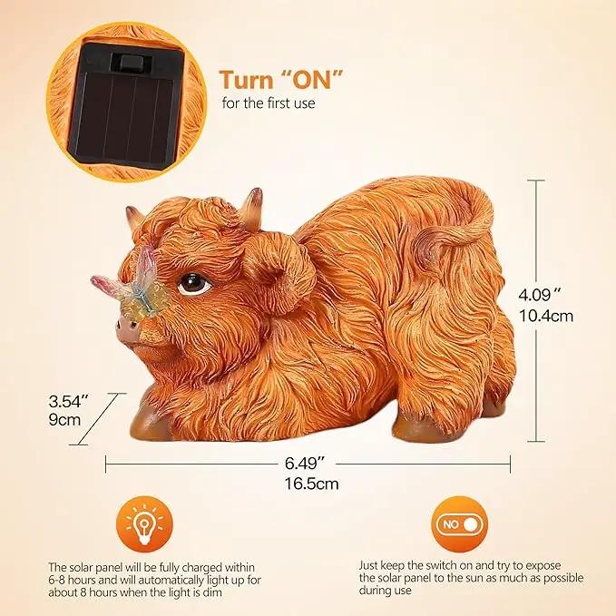 Highland Cow Solar Powered Outdoor Garden Statue, Resin Highland Cow Statue with Solar Light Lantern, Decorative Lawn, Yard Outdoor Highland Cow Decor. Unique home decorations, gifts for women by GreenHaven Gardens