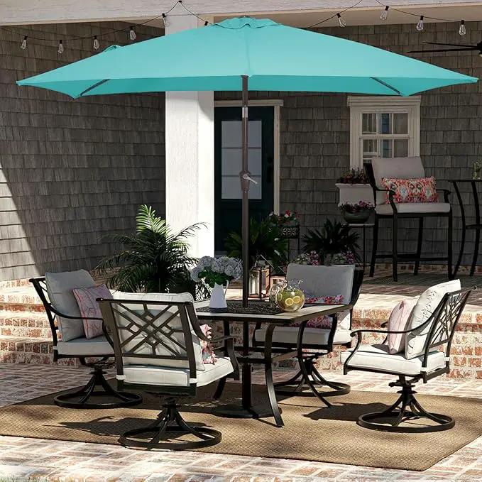 JEAREY 6.5x10 ft Rectangular Patio Umbrellas Outdoor Market Umbrella with Push Button Tilt and Crank, Rectangle Table Umbrella 6 Sturdy Ribs UV Protection for Pool Garden Backyard Deck, Peacock Blue by GreenHaven Gardens