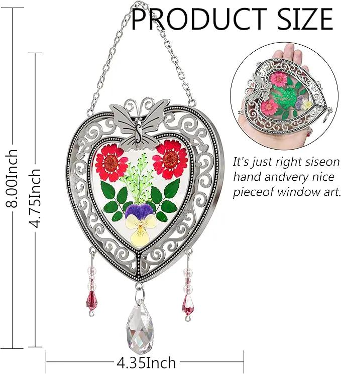 KY&BOSAM Heart Suncatcher Crystal Tree of Life Stained Glass Panles Real Flower Hangings for Windows Home Garden Outside Wind Chime Decor Birthday Gifts for Women Mother`s Day Christmas Ornament by GreenHaven Gardens