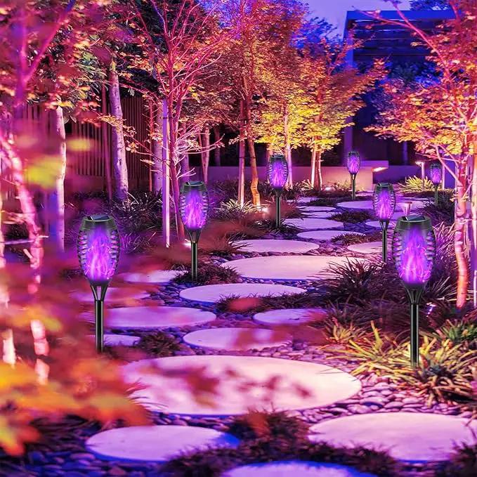 Purple Solar Lights Outdoor, 8 Pack Solar Flicker Flame Torch Lights Waterproof 12 LED Mini Tiki Torch Lights for Outside Landscape Garden Pathway Dusk to Dawn Auto On/Off by GreenHaven Gardens