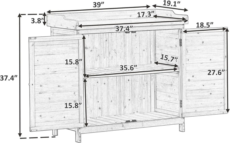 Merax Outdoor 39" Potting Bench Table, Rustic Garden Wood Workstation, Storage Cabinet with 2-Tier Shelves and Side Hook, Grey by GreenHaven Gardens