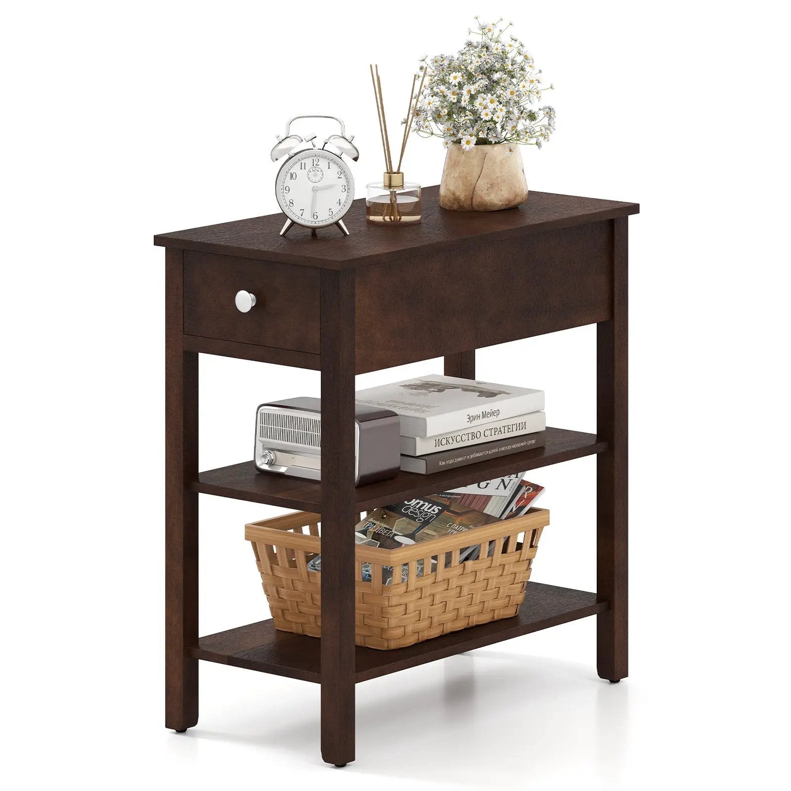 3-Tier Narrow End Table with Drawer and Storage Shelves by DirectDeals