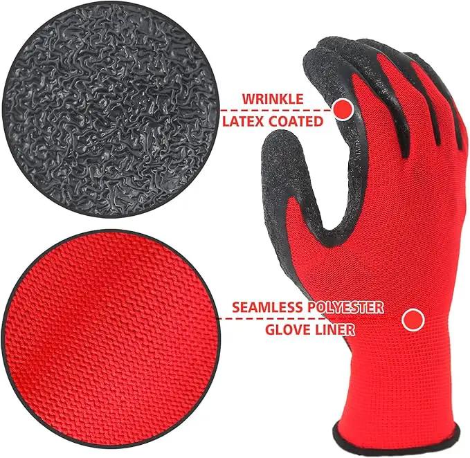 Evridwear Crinkle Latex Rubber Hand Coated Safety Work Gloves for Men Women General Multi Use Construction Warehouse Gardening Assembly Landscaping (M-Size) 12 Pairs Pack by GreenHaven Gardens
