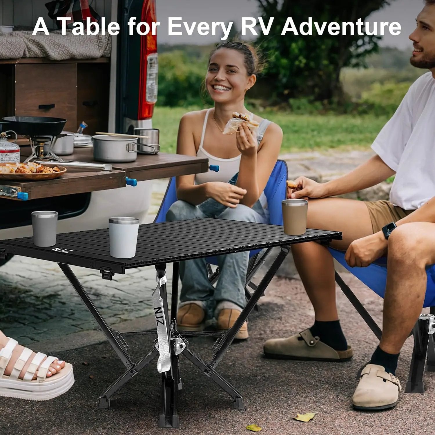 Folding Outdoor Camping Table, Aluminum Roll-Up Top and Carry Bag, 380 LBS Capacity, Lightweight Portable Tables for Picnic, BBQ and Tailgating.(Black) by GreenHaven Gardens