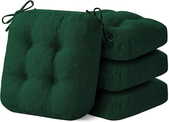 Chair Cushions for Dining Chairs, Dining Chair Cushions, Tufted Indoor Chair Pads with Ties & Non Slip Backing, Seat Cushions for Kitchen Chairs 16.5” x 16.5” x 3.5”, Set of 4, Green by GreenHaven Gardens