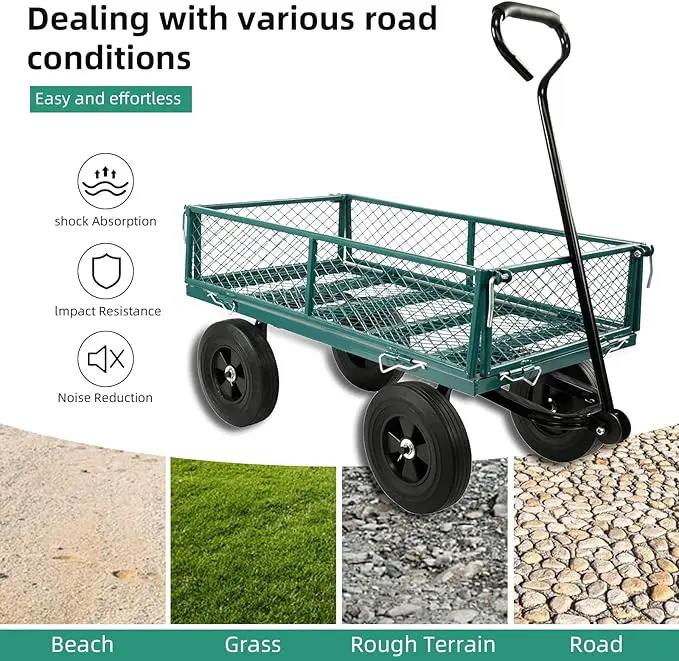 Heavy Duty 480 Lbs Capacity Mesh Steel Garden Cart Folding Utility Wagon with Removable Sides (Green) by GreenHaven Gardens