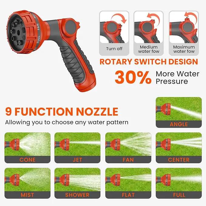 Upgraded Retractable Garden Hose Reels 130 ft X 1/2" PRO Metal Bracket 180° Swivel Any Length Lock Heavy Duty Water Hose Reels Wall Mount 9 Pattern Nozzle Garden Watering by GreenHaven Gardens