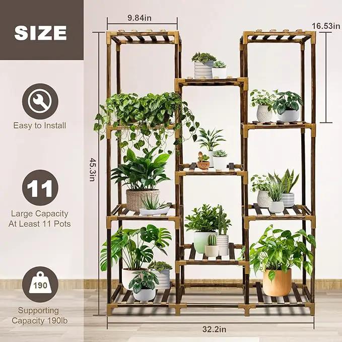 Plant Stand Indoor Outdoor, 11 Tier Large Wood Plant Stand, Garden Shelves, Flower Stand for Living Room Patio Corner by GreenHaven Gardens