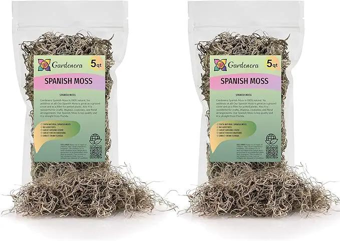 Premium Natural Spanish Moss | Natural Preserved - 10 Quart - Great Ground Cover - Filler for Potted Plants (2 Bags of 5 Quart) by GreenHaven Gardens